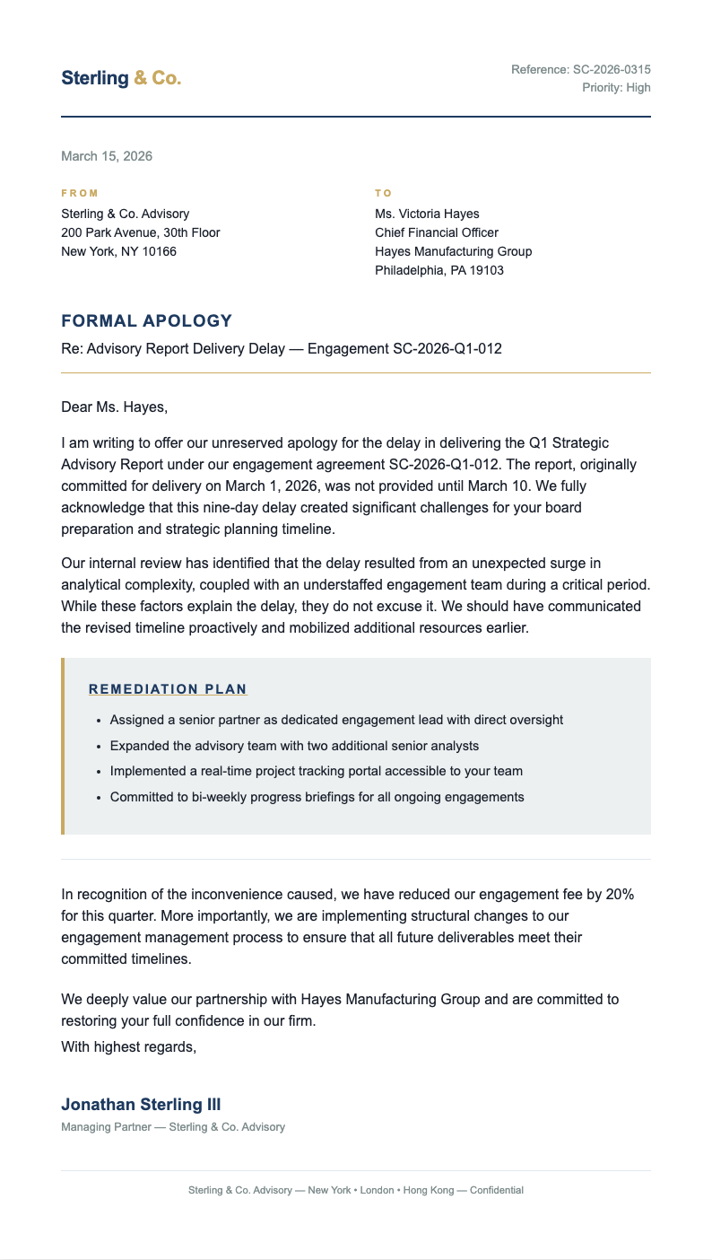 Executive formal apology letter